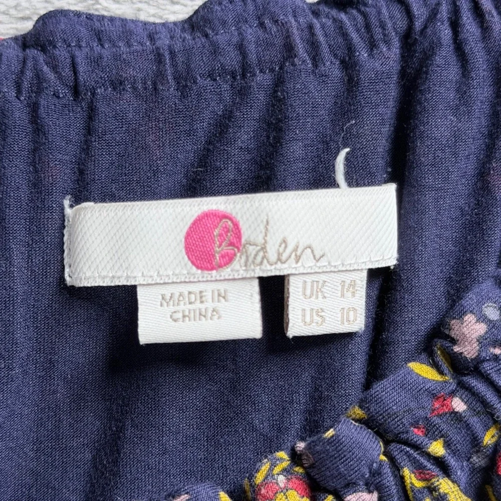 Boden Catriona Ruffle Keyhole Top French Navy Ditsy Floral Long Sleeve Crown
